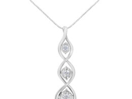 10K White Gold 1/4 cttw 3-Stone Diamond Drop Twisted Pendant Necklace (I-J, I2-I3)