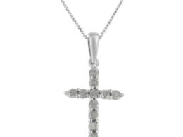 .925 Sterling-Silver 1/3 cttw Prong-Set Diamond Traditional Cross 18" Pendant Necklace (I-J Color, I3 Clarity)
