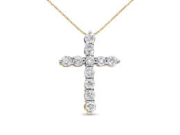 10K Yellow Gold 1/2 Cttw Round Brilliant Cut Diamond Cross Pendant Necklace with Box Chain (I-J Color, I1-I2 Clarity) - 18"