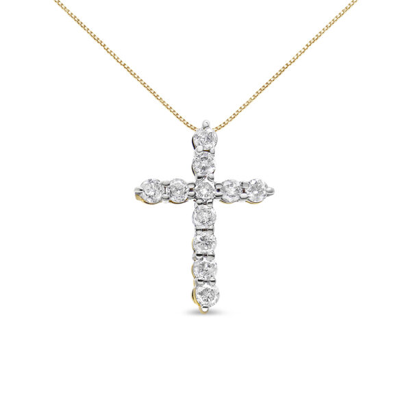 10K Yellow Gold 1/2 Cttw Round Brilliant Cut Diamond Cross Pendant Necklace with Box Chain (I-J Color, I1-I2 Clarity) - 18"