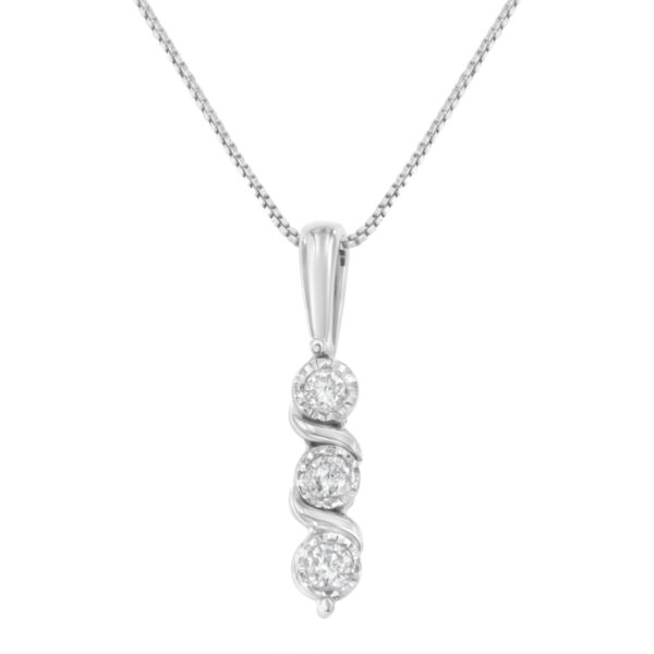 .925 Sterling Silver 1/10 cttw Miracle-Set Round Cut Diamond Three Stone Drop Pendant 18" Necklace (H-I color, I1-I2 clarity)