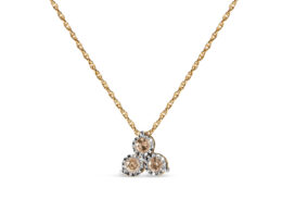 14K Yellow Gold Plated .925 Sterling Silver 1/4 Cttw Diamond 3 Stone Trio 18" Pendant Necklace (J-K Color, I1-I2 Clarity)