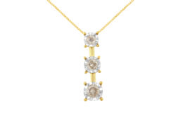 10K Yellow Gold 1/4 cttw Miracle-Set Brilliant Round Cut Diamond Graduating 3 Stone Drop 18" Pendant Necklace (J-K Color, I1-I2 Clarity)