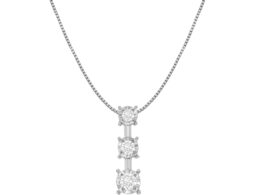 10K White Gold 1/4 cttw Diamond 3 Stone Drop Pendant Necklace (J-K, I1-I2)