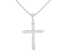 10K White Gold 3/8 cttw Diamond Cross Pendant Necklace (H-I, I2-I3)