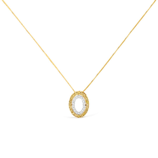 14K Yellow Gold Plated .925 Sterling Silver 1/2 Cttw Color Treated Diamond Double Oval Shape 18" Pendant Necklace (Yellow Color, I2-I3 Clarity)