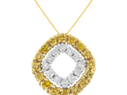 14K Yellow Gold .925 Plated Sterling Silver 1/2 Cttw Treated Yellow Diamond Double Cushion Shaped 18" Pendant Necklace (Yellow Color, I2-I3 Clarity)