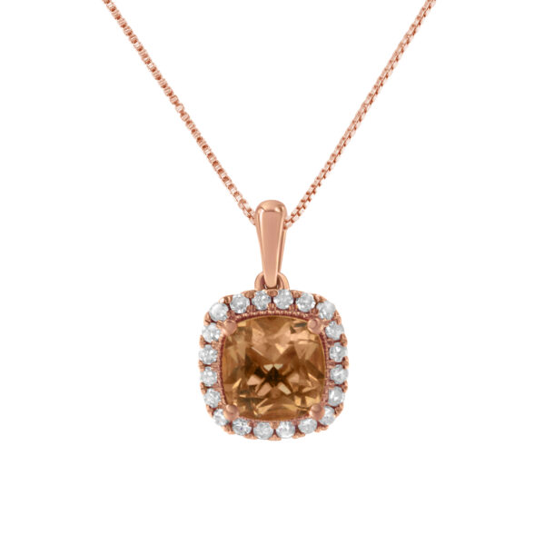 10K Rose Gold 1/4ct Diamond and 8MM Peach Morganite Gemstone Square Pendant (H-I, I1-I2)