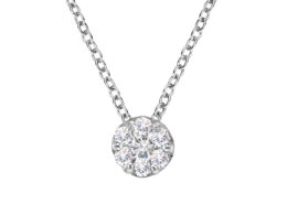 14K White Gold 1/4 Cttw Shared Prong Set Round-Ct Diamond 7 Stone Floral Cluster 18" Pendant Necklace (H-I Color, SI2-I1 Clarity)
