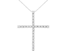 .925 Sterling Silver 2 1/2 cttw Diamond Cross Pendant Necklace (H-I, I2-I3)