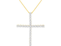 .925 Sterling Silver 3.0 Cttw Round Shape Diamond 1-1/2" Cross Pendant with Box Chain Necklace (J-K Color, I2-I3 Clarity) - 18"