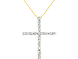 10K Yellow Gold Plated .925 Sterling Silver 4.0 Cttw Round Cut Diamond Cross Pendant Necklace (J-K Color, I1-I2 Clarity) - 18"