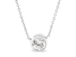 10K White Gold 1/3 Cttw Round Bezel-Set Diamond Solitaire Pendant Necklace (I-J Color, I1-I2 Clarity) - Adjustable 16-18"