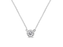 14K White Gold 1.0 Cttw Round Brilliant-Cut Diamond Modern Bezel-Set Solitaire Adjustable 16"-18" Pendant Necklace (G-H Color, SI1-SI2 Clarity)