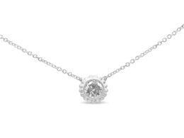 10K White Gold 1/4 Cttw Bezel-Set Round Diamond Solitaire Floral Pendant 18" Necklace (I-J Color, SI2-I1 Clarity)