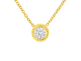 10K Yellow Gold 1/4 cttw Bezel-Set Round-Cut Diamond Solitaire Milgrain 18" Pendant Necklace (J-K Color, I1-I2 Clarity)