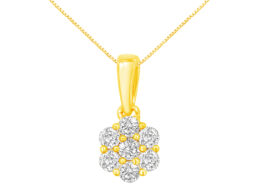 14K Yellow Gold 1/2 Cttw Prong Set, Round-Cut 7 Stone Diamond Flower 18" Pendant Necklace (J-K Color, VS1-VS2 Clarity)