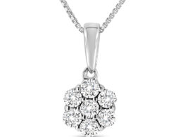 14K White Gold 1/4 Cttw Lab Grown Round Diamond Floral Cluster Pendant 18" Necklace (F-G Color, SI1-SI2 Clarity)