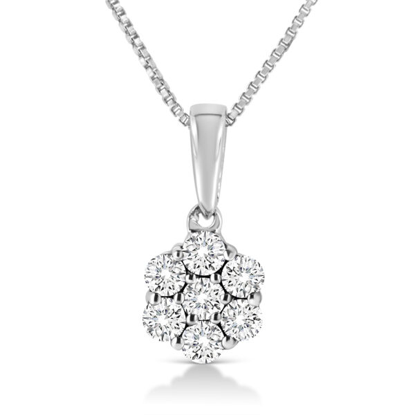 14K White Gold 1/4 Cttw Lab Grown Round Diamond Floral Cluster Pendant 18" Necklace (F-G Color, SI1-SI2 Clarity)