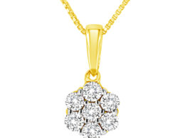 14K Yellow Gold 1/4 Cttw Prong Set Round-Cut Diamond 7 Stone Floral Cluster 18" Pendant Necklace (H-I Color, I1-I2 Clarity)