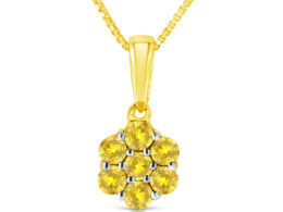 10K Yellow Gold Plated .925 Sterling Silver 1/4 Cttw Color Treated Diamond Floral 18" pendant Necklace (Yellow color, I1-I2 clarity)