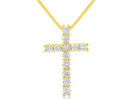 10K Yellow Gold 1/2 Cttw Round Brilliant Cut Diamond Cross 18" Pendant Necklace (J-K Color, I2-I3 Clarity)