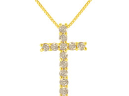 10K Yellow Gold Plated .925 Sterling Silver 1/2 Cttw Fancy Champagne Diamond Cross 18" Pendant Necklace (K-L Color, I1-I2 Clarity)