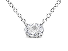 14K White Gold 1/2 Cttw Lab Grown Oval Shape Solitaire Diamond East West 18" Pendant Necklace (E-F Color, VS1-VS2 Clarity)