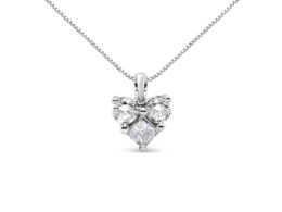 10K White Gold 1/4 Cttw Diamond 3 Stone Heart Shaped Pendant 18" Necklace (J-K Color, I1-I2 Clarity)