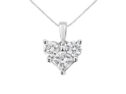 10K White Gold 1/2 Cttw Round and Princess-Cut Diamond Heart Shape 18" Pendant Necklace (H-I Color, SI2-I1 Clarity)