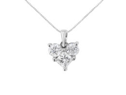 10K White Gold 1.0 Cttw Round-Cut and Princess-Cut Diamond Heart Shaped 18" Pendant Necklace (H-I Color, SI2-I1 Clarity)