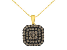 10K Yellow Gold Plated .925 Sterling Silver 1.0 cttw Black Rhodium Diamond Halo 18" Pendant Necklace (J-K Color, I1-I2 Clarity)
