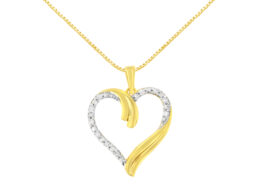 10K Yellow Gold Plated .925 Sterling Silver 1/10 cttw Diamond Open Heart 18" Pendent Necklace (J-K Color, I3 Clarity)