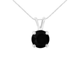 .925 Sterling Silver 3.0 cttw Treated Black Round-Cut Solitaire 4-Prong Set Diamond 18" Pendant Necklace