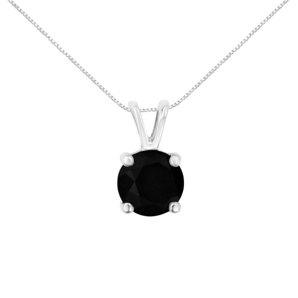 .925 Sterling Silver 3.0 cttw Treated Black Round-Cut Solitaire 4-Prong Set Diamond 18" Pendant Necklace