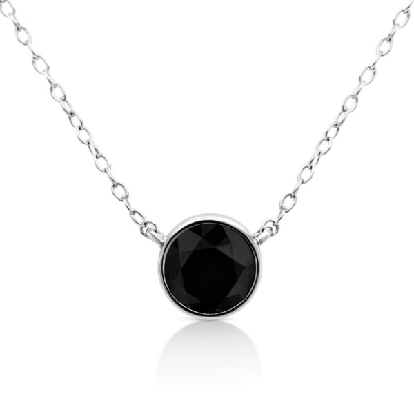 .925 Sterling Silver 2.0 Cttw Treated Black Diamond Bezel Solitaire 18" Pendant Necklace (Black Color, I2-I3 Clarity)