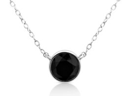 .925 Sterling Silver 3.0 Cttw Treated Black Diamond Bezel Solitaire 18" Pendant Necklace (Black Color, I2-I3 Clarity)