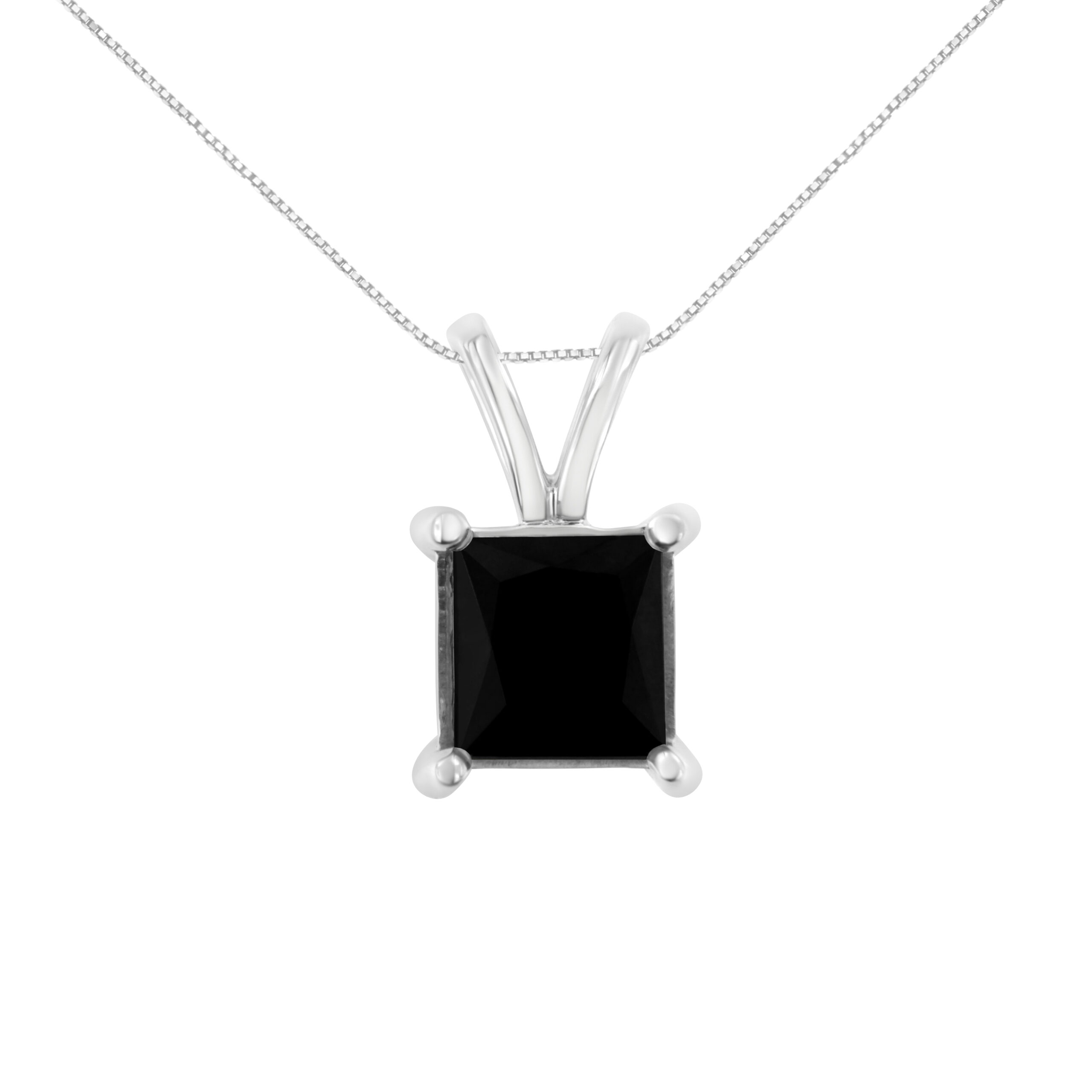 .925 Sterling Silver 3 cttw Treated Black Princess Diamond Solitaire Pendant Necklace (Black)