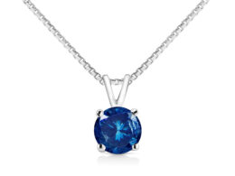 10K White Gold 1/2 Cttw Round Brilliant Cut Lab Grown Blue Diamond 4-Prong Solitaire Pendant Necklace (Blue Color, VS2-SI1 Clarity) - 18"