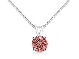10K White Gold 1/2 Cttw Round Brilliant Cut Lab Grown Pink Diamond 4-Prong Solitaire Pendant Necklace (Pink Color, VVS2-VS1 Clarity) - 18"