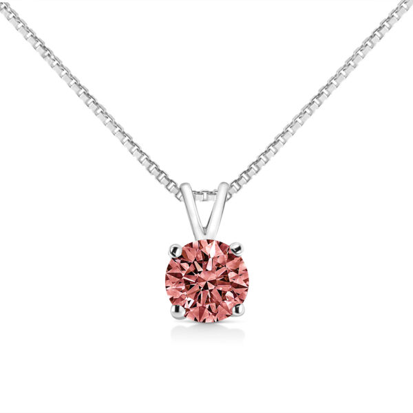 10K White Gold 1/2 Cttw Round Brilliant Cut Lab Grown Pink Diamond 4-Prong Solitaire Pendant Necklace (Pink Color, VVS2-VS1 Clarity) - 18"
