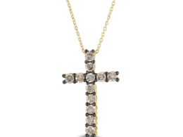 10K Yellow Gold Plated .925 Sterling Silver 1.00 Cttw Traditional Diamond Cross 18" Pendant Necklace (Champagne color, I2-I3 Clarity)