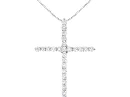 .925 Sterling Silver 2 cttw Prong Set Round-Cut Diamond Cross 18" Pendant Necklace (I-J Color, I2-I3 Clarity)