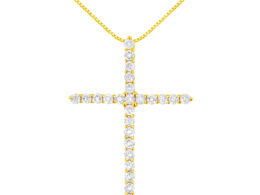 10K Yellow Gold 2.0 Cttw Round Brilliant Cut Diamond Cross Pendant Necklace with Box Chain (J-K Color, I2-I3 Clarity) - 18"