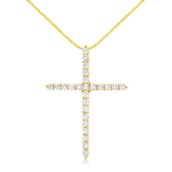 10K Yellow Gold 2.0 Cttw Round Brilliant Cut Diamond Cross Pendant Necklace with Box Chain (J-K Color, I2-I3 Clarity) - 18"