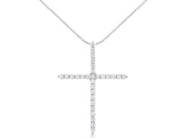 .925 Sterling Silver 3.0 cttw Prong Set Round-Cut Diamond Cross 18" Pendant Necklace (I-J Color, I2-I3 Clarity)