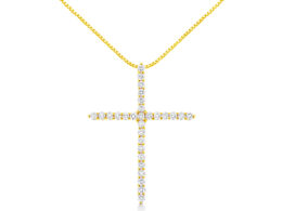 10K Yellow Gold 3.00 cttw Round-Cut Diamond Cross 18" Pendant Necklace (J-K Color, I1-I2 Clarity)