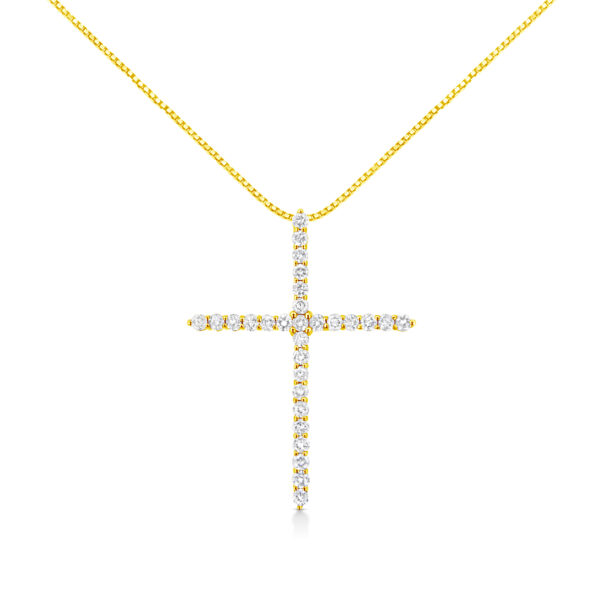 10K Yellow Gold 3.00 cttw Round-Cut Diamond Cross 18" Pendant Necklace (J-K Color, I1-I2 Clarity)