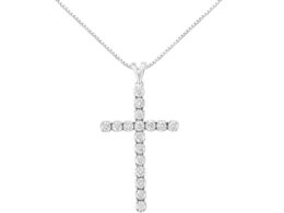 .925 Sterling Silver 2 cttw Classic Prong Set Round-Cut Diamond Cross 18" Pendant Necklace (I-J Color, I2-I3 Clarity)