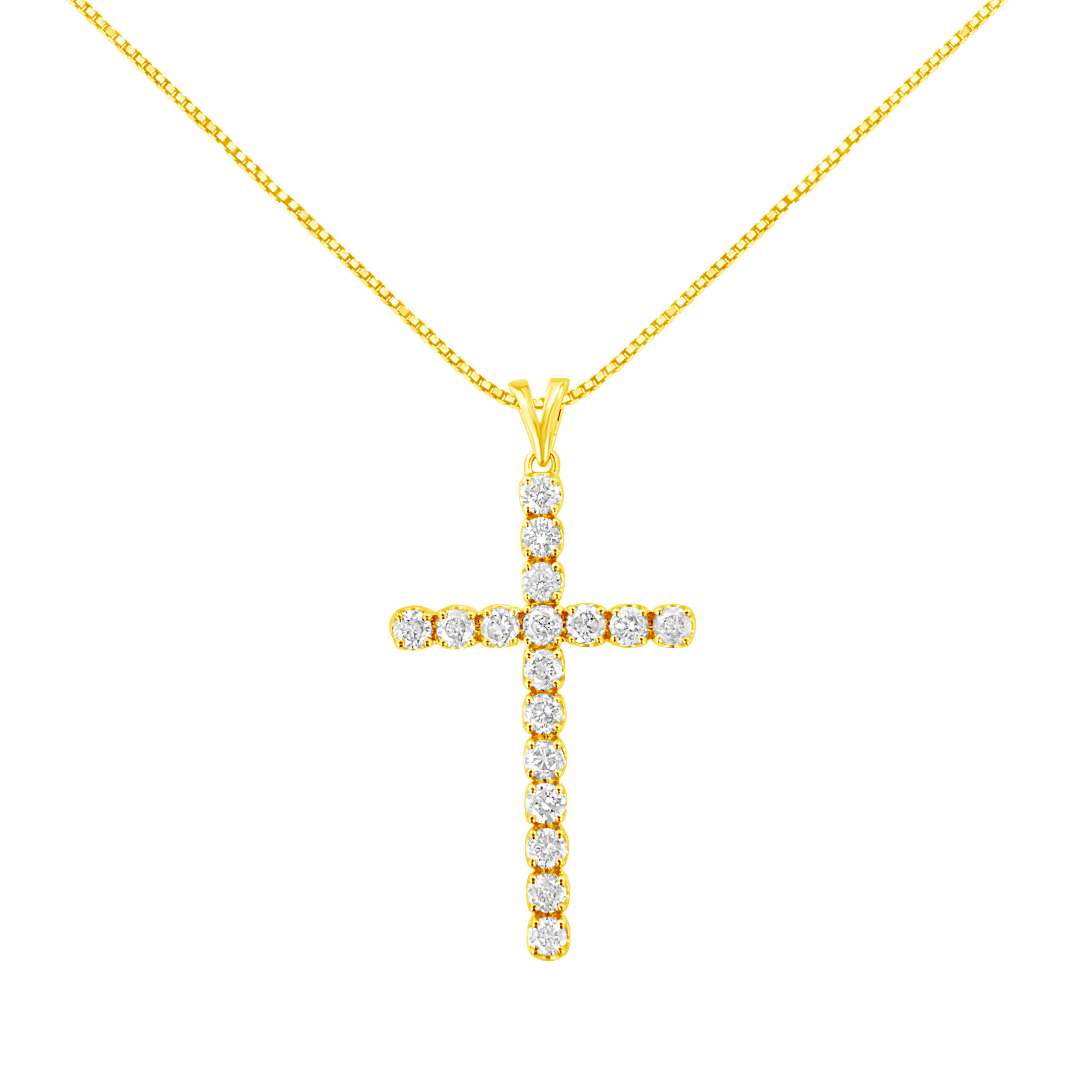 10k Yellow Gold Plated .925 Sterling Silver 2.0 cttw Classic Prong Set Round-Cut Diamond Cross 18" Pendant Necklace (J-K Color, I1-I2 Clarity)